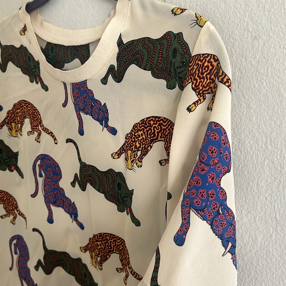 Stella McCartney Silk Natural Molly Wild Cat Print Top - Picture 5 of 12